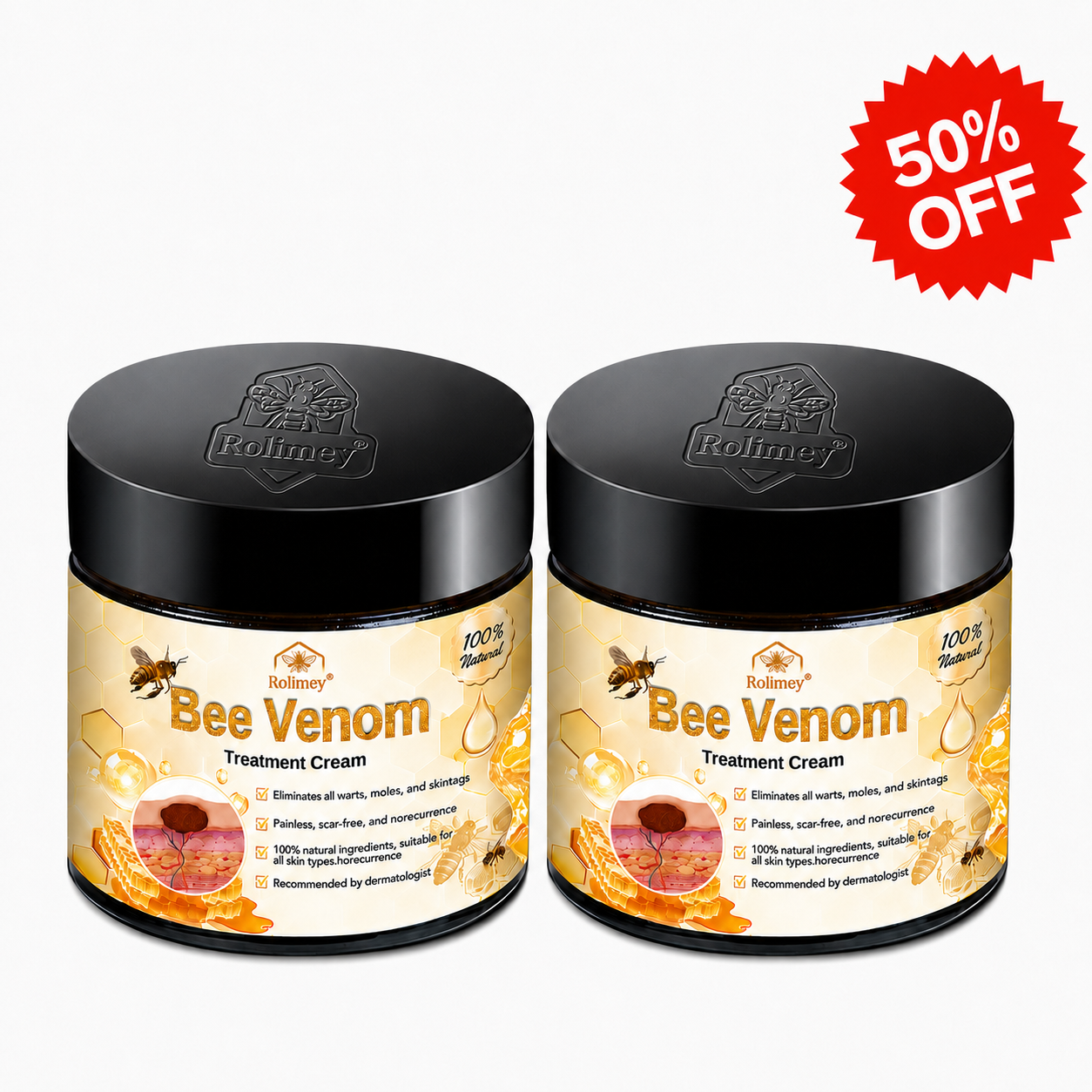 🥇👨‍⚕️Rolimey® Bee Venom Skin Treatment Cream - (Helping with acne, wart, rosacea, psoriasis, age spots, eczema, and reducing the appearance of stretch marks)
