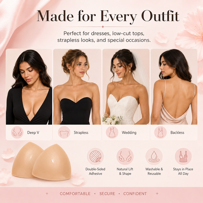 🧩Last Day 50% OFF🧩-- Invisible Lift - Patented Sticky Fashion Bra Inserts Prevents Nipple Slips No Sewing Required Low Cut Tops Womenswear