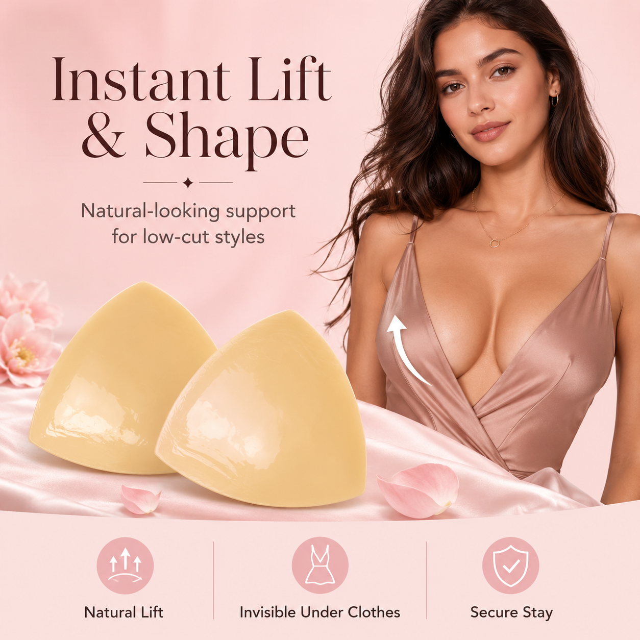 🧩Last Day 50% OFF🧩-- Invisible Lift - Patented Sticky Fashion Bra Inserts Prevents Nipple Slips No Sewing Required Low Cut Tops Womenswear