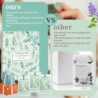Sachets for Drawers and Closets, Eucalyptus Sage Sachets Bags, Pack of 14, Home Fragrance Sachet for Wardrobe, Closet, Drawer