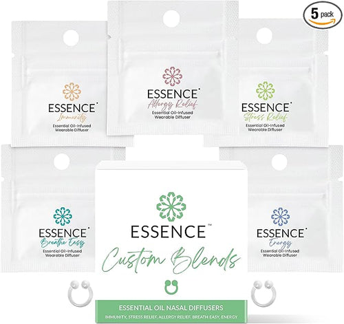 Essence Nasal Diffuser Custom Blends Bundle – Essential Oil Silicone Nose Rings for Energy, Immunity, Stress & Allergy Relief – Wearable Aromatherapy for Daily Wellness & Relaxation