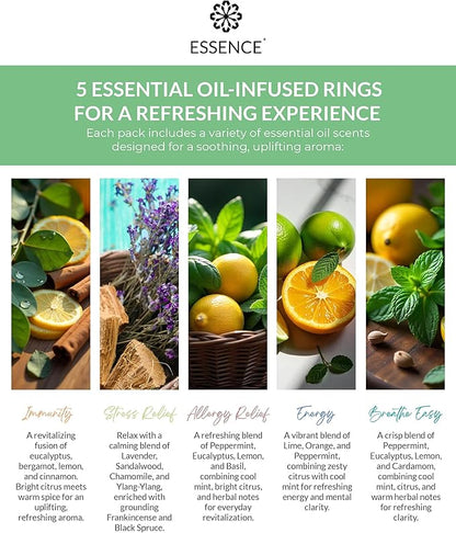 Essence Nasal Diffuser Custom Blends Bundle – Essential Oil Silicone Nose Rings for Energy, Immunity, Stress & Allergy Relief – Wearable Aromatherapy for Daily Wellness & Relaxation