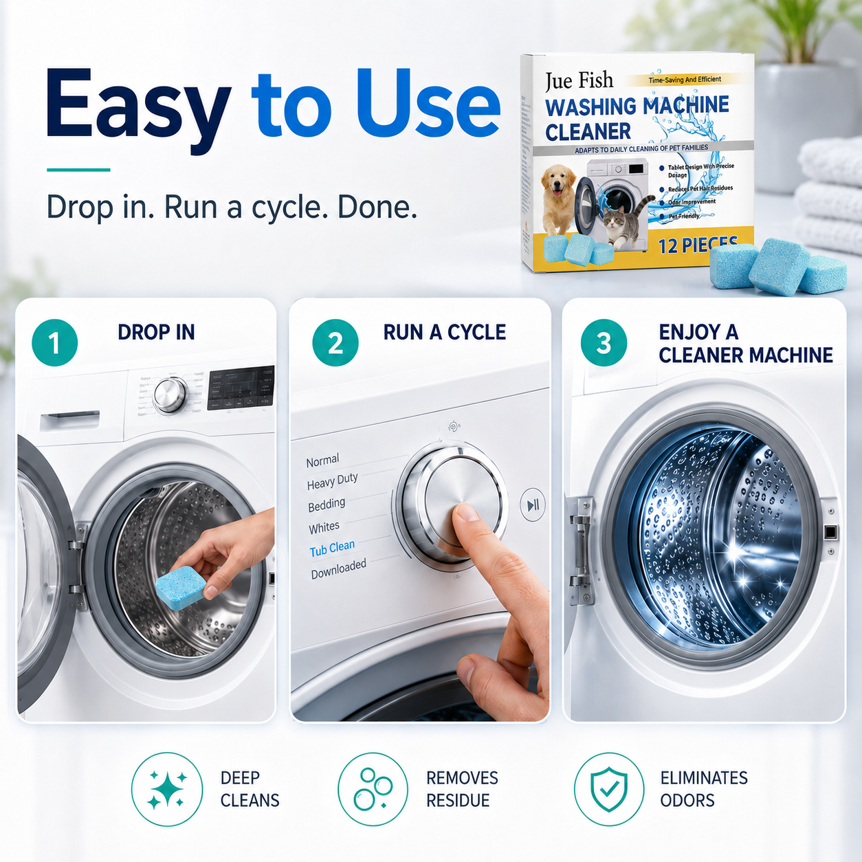 🔥Last Day 50% OFF🔥- 🐕 Pet-Friendly Washing Machine Cleaner Tablets – Deep Clean, Deodorize & Remove Hidden Buildup
